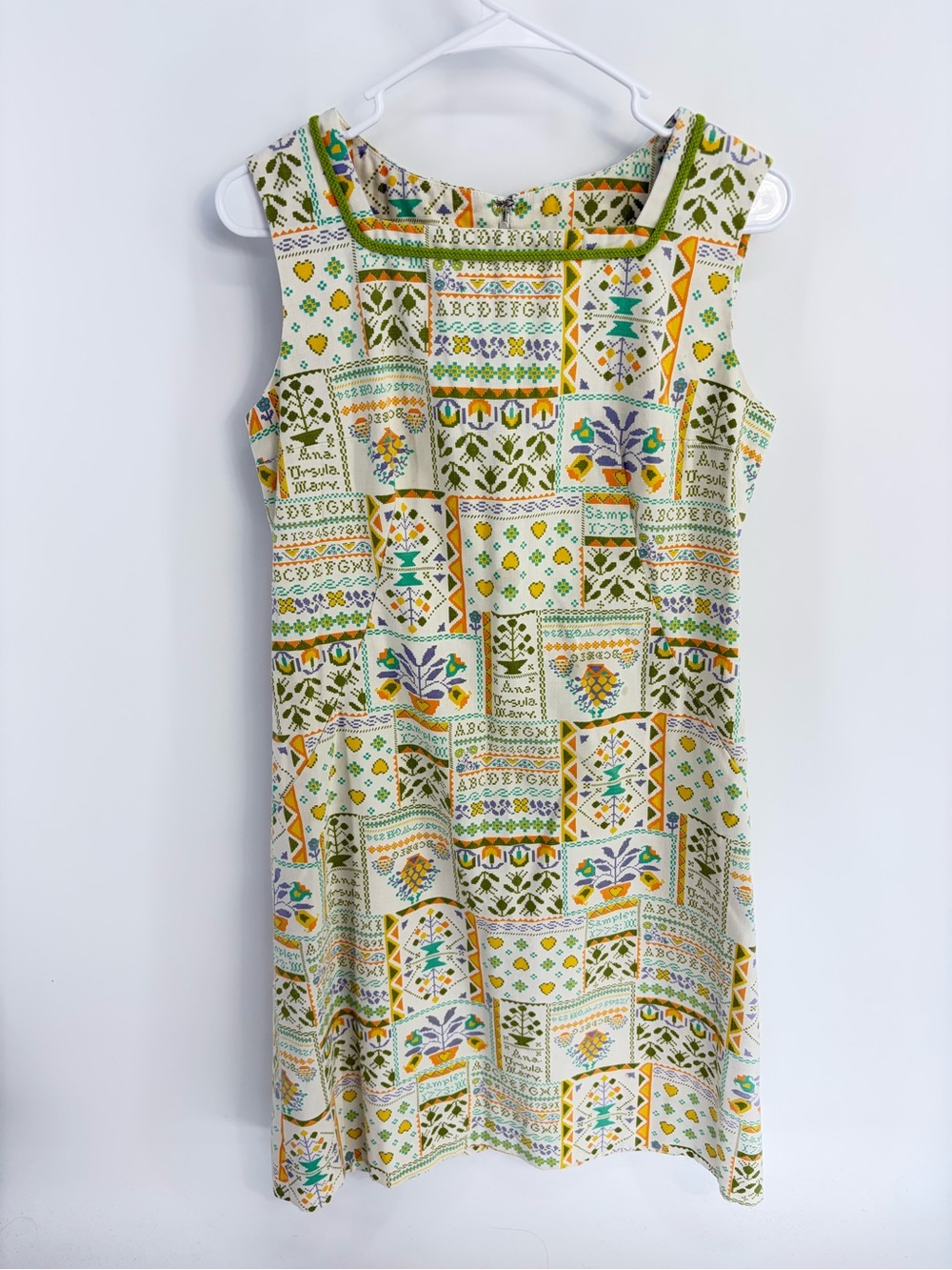 Vintage Sampler Crosstitch/Needlepoint Print Dress - Best fit for medium